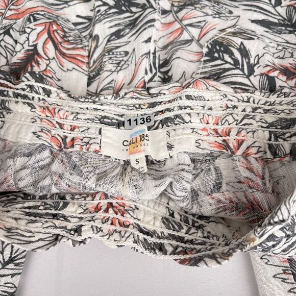 Cali 1850 Linen Blend Straight Leg Tropical Print Pants Drawstring Waist Women S - Picture 8 of 15